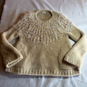 COOHEM Yonetomi Women's Beige Multi Color‎ Knit Sweater Size 36 Made in Japan
